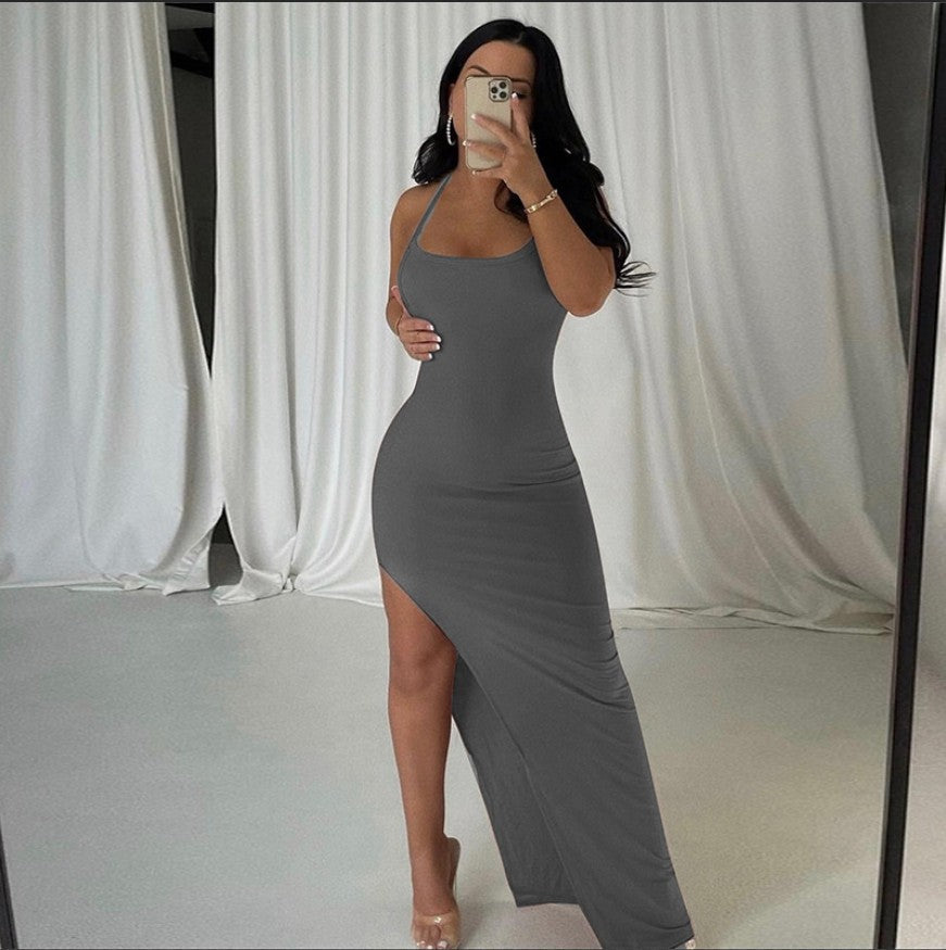 Classy Form Fitting Maxi Dress with Low Neckline