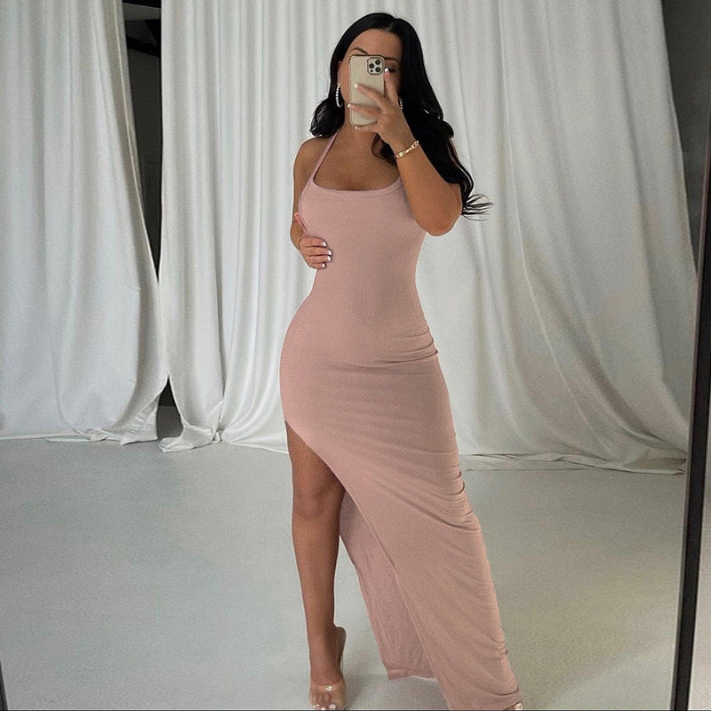 Classy Form Fitting Maxi Dress with Low Neckline