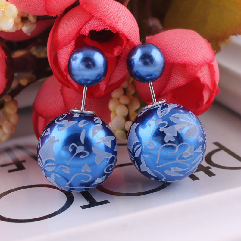 Decorative Spherical Double Sided Earrings-Blue-Theone Apparel