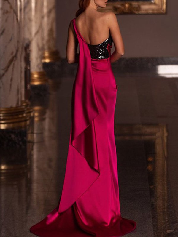 strapless open back dress Draping Silky Fabric Dress with Hi-Lo Hem and Train