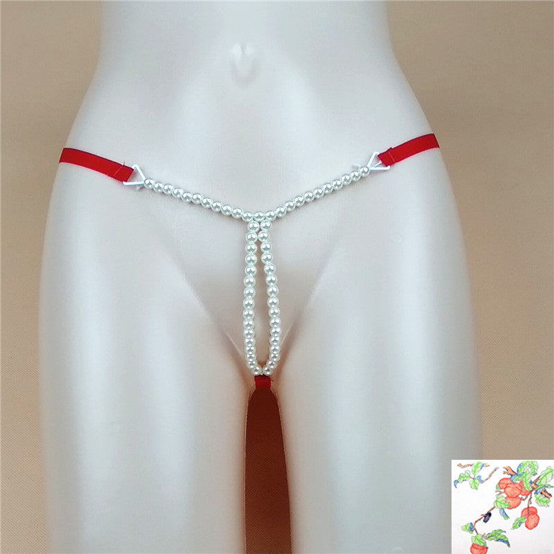Dual Pearl String Front Butterfly Style Thongs-Red-Theone Apparel