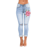 Embroidered Rose Skinny Jean Capris - Theone Apparel