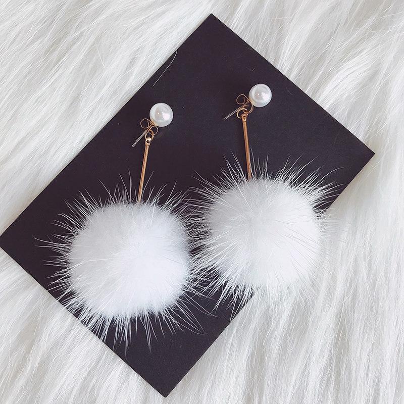 Fancy Fuzz Ball Drop Earrings-White-Theone Apparel
