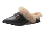 Faux Fur Lined Buckle Flats - Theone Apparel