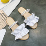 Faux Leather Ruffle Strap Sliders - Theone Apparel