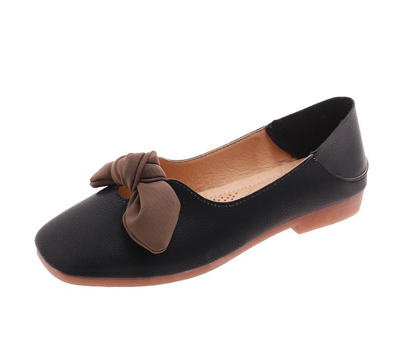 Floppy Bow Cushion Sole Ballet Flats-Black-Theone Apparel
