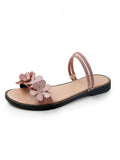 Floral Applique Ankle Strap Sandals - Theone Apparel