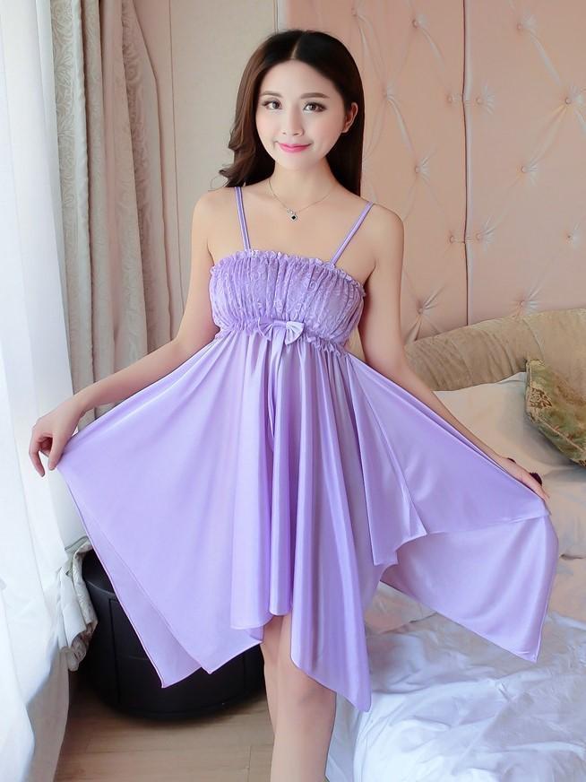 Floral Embroidery Sleeveless Nightgown-Purple-Theone Apparel