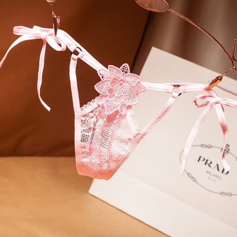 Floral Lace Cutout Thong Panties-Pink-Theone Apparel