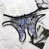 Flower Applique Sheer Crotchless Panty - Theone Apparel