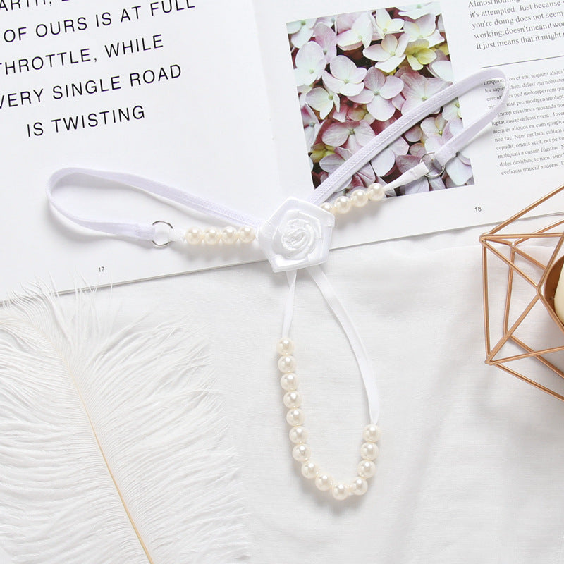 Flower Bud Pearl Strand G String-White-Theone Apparel