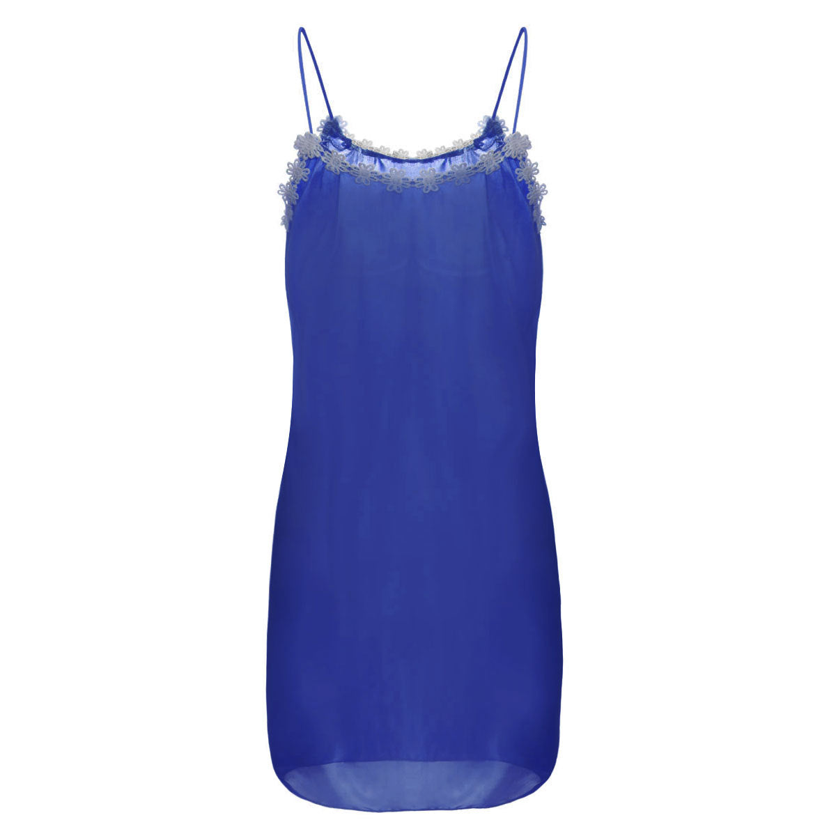 Flower Trim Lingerie Slip Dress-Blue-Theone Apparel