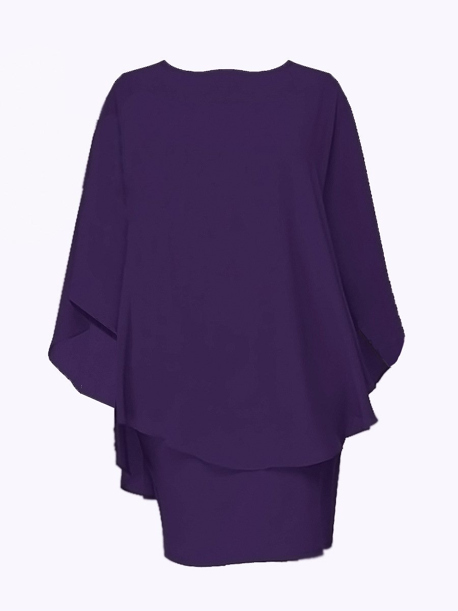 Flowing Layers Cape Style Dress-Purple-Theone Apparel