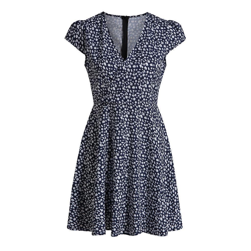 Form fitting A-Line V-Neck Short Sleeve Midi Dress, Blue / 2X