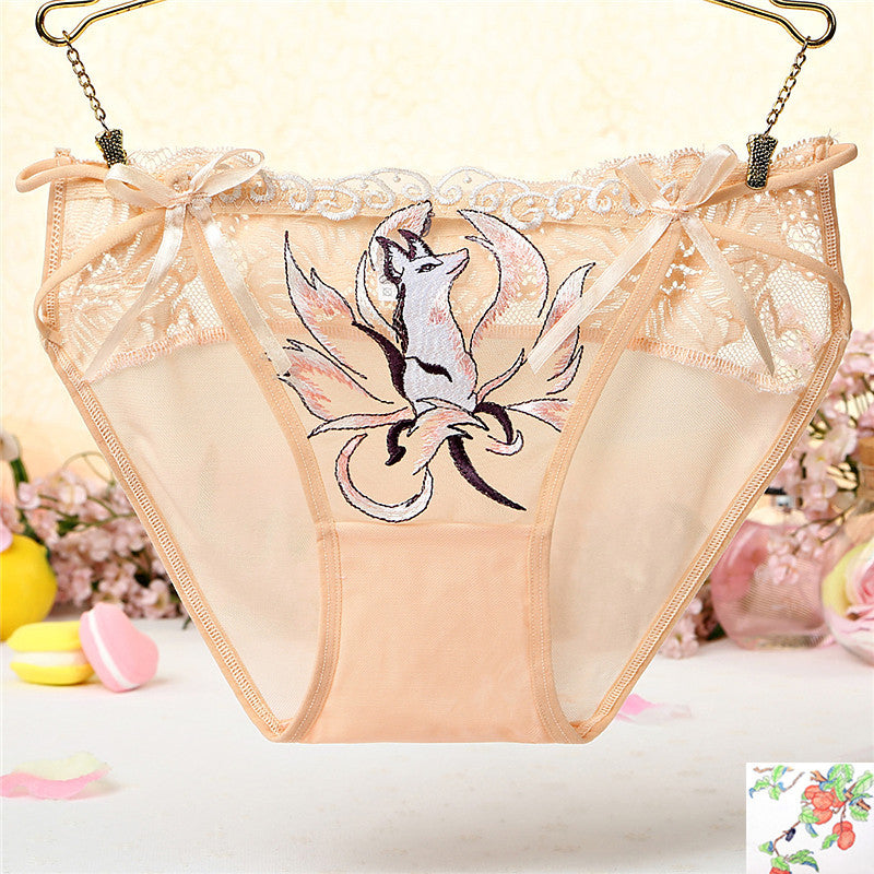 Fox Print See Through Mesh Panties-Nude-Theone Apparel