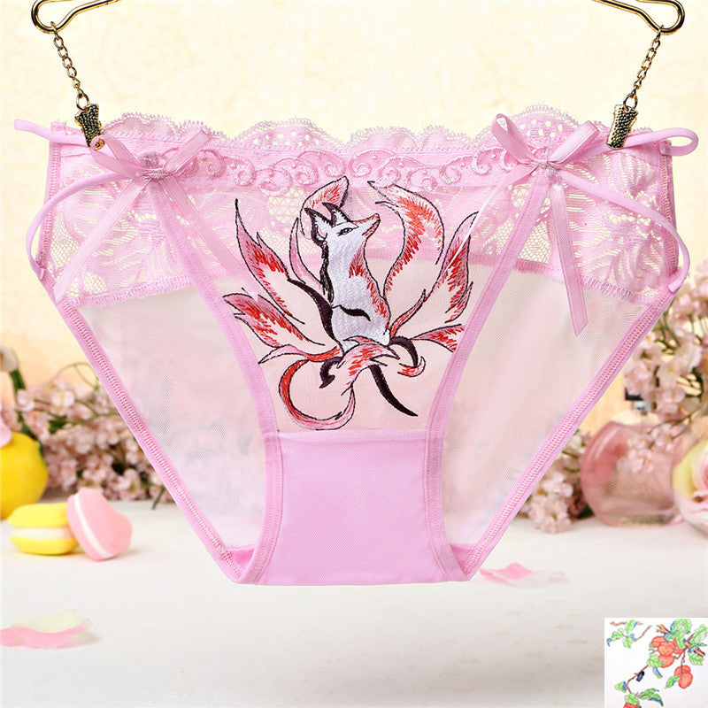 Fox Print See Through Mesh Panties-Pink-Theone Apparel