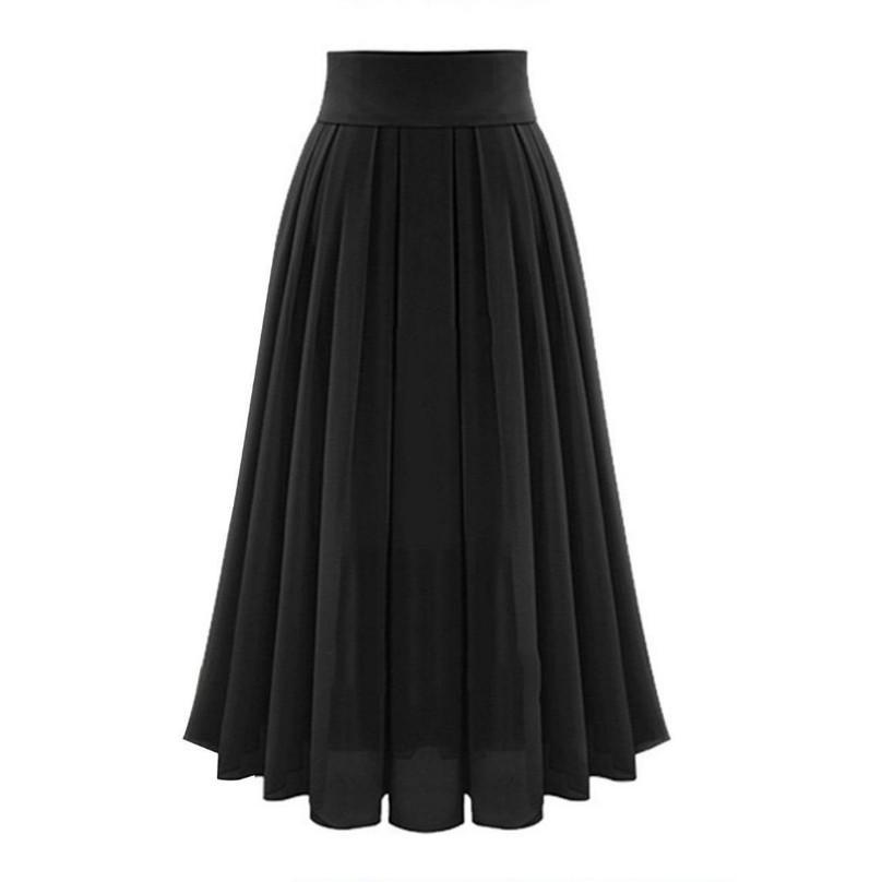 Full Length Pleated Layers Skirt-Black-Theone Apparel