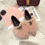 Furry Pearl Trim Fashion Flats - Theone Apparel