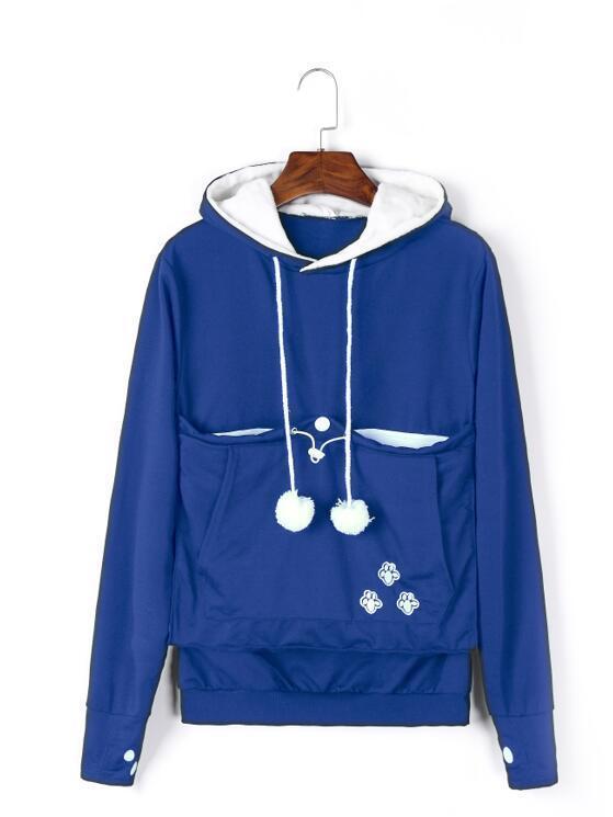 Fuzz Ball Kangaroo Pocket Sweater-Blue-Theone Apparel