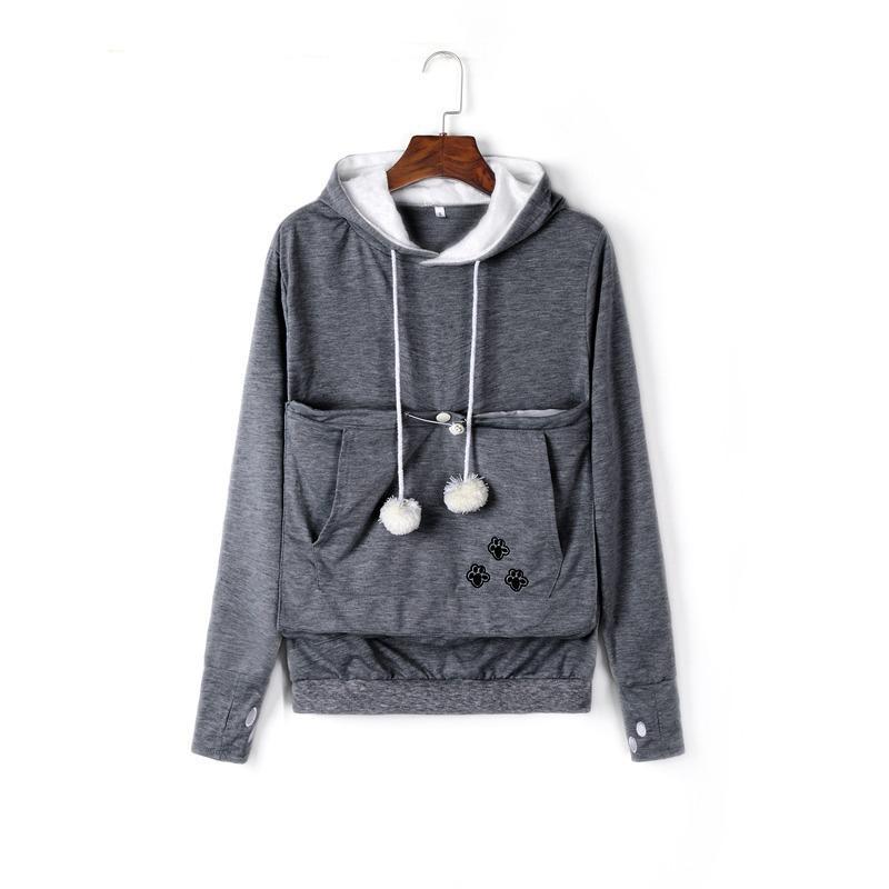 Fuzz Ball Kangaroo Pocket Sweater-Gray-Theone Apparel