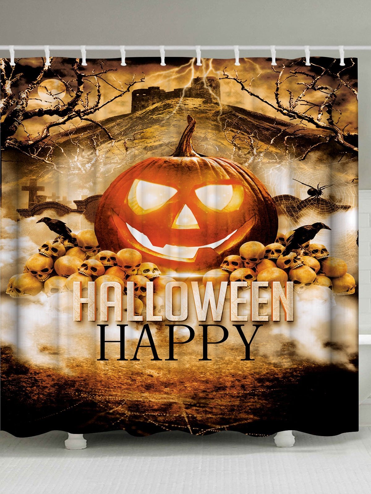 Happy Halloween Pumpkin Skull Shower Curtain-Style 1-Theone Apparel