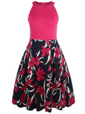 Contrast Floral Skirt Yoke Dress - Theone Apparel