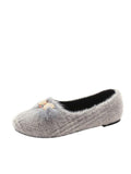 Houndstooth Fur Trim Bumblebee Flats - Theone Apparel