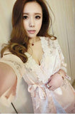 Lace Chemise with Sleeve Satin Robe - Theone Apparel