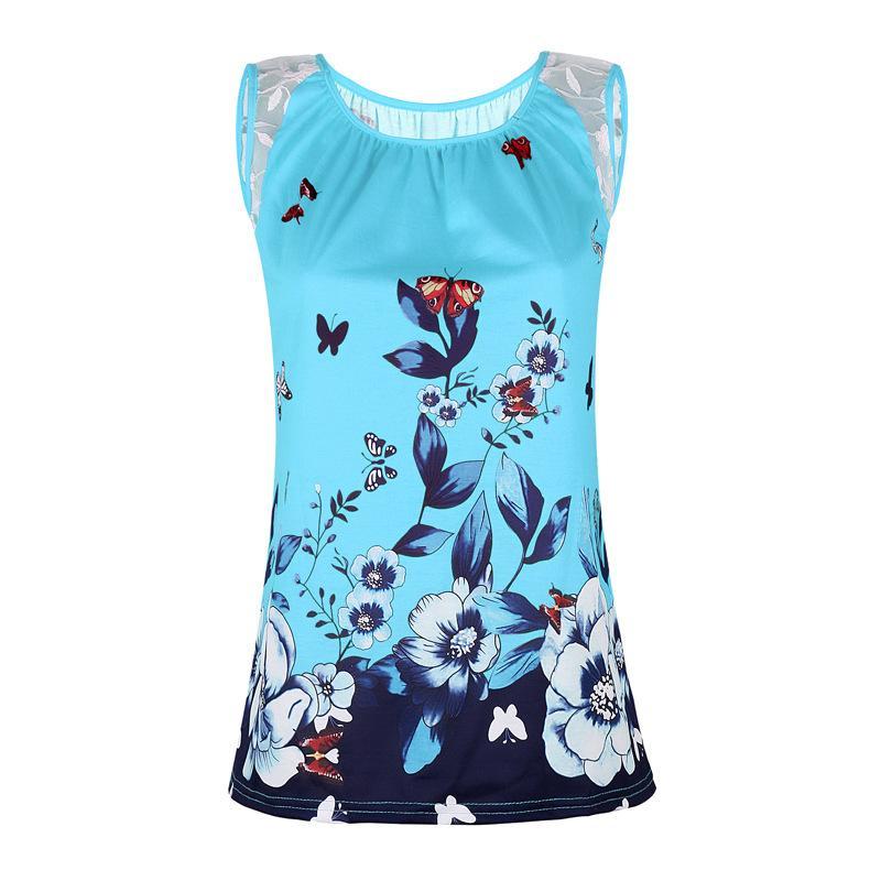 Lace Cutout Butterfly Print Top-Theone Apparel