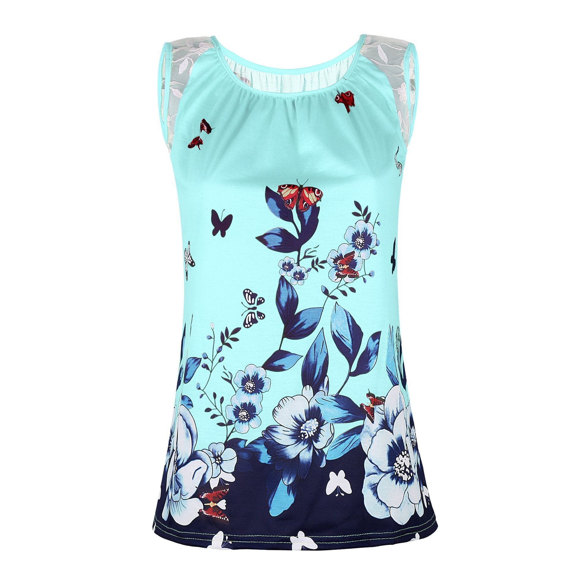 Lace Cutout Butterfly Print Top-Theone Apparel