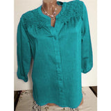 Lace Embroidery Button Up Blouse