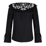 Lace Embroidery Wrist Tie Blouse