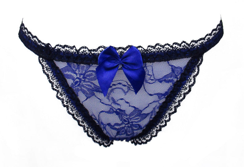 Lace Front Transparent Thong with Chain String-Blue-Theone Apparel
