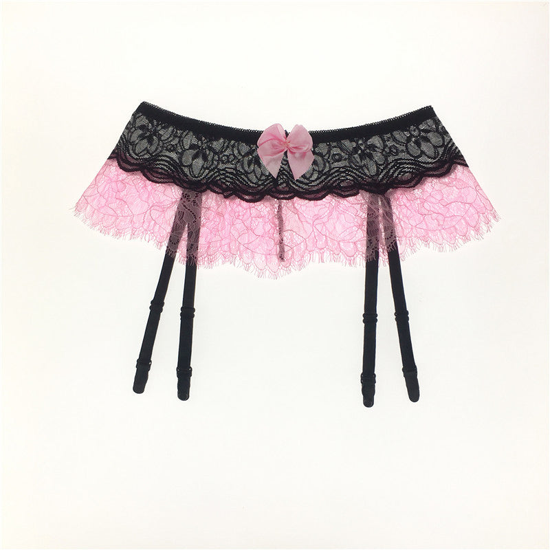 Lace Lingerie Skirt with Garter Belt-Black-Theone Apparel