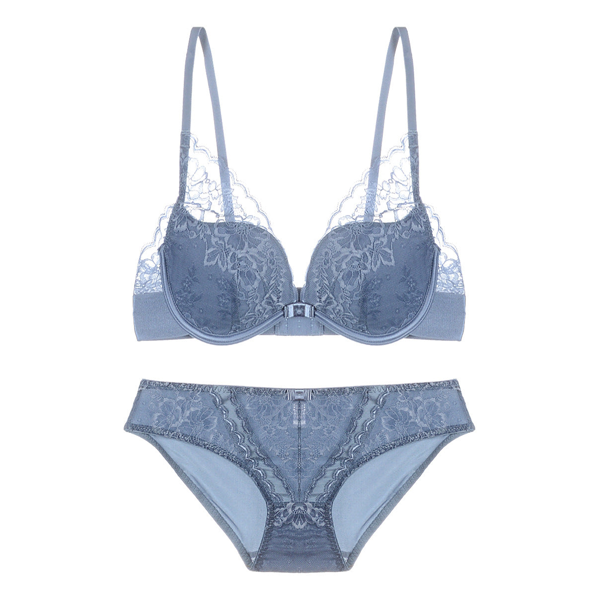 Lace Overlay Bra and Panty Set-Blue-Theone Apparel