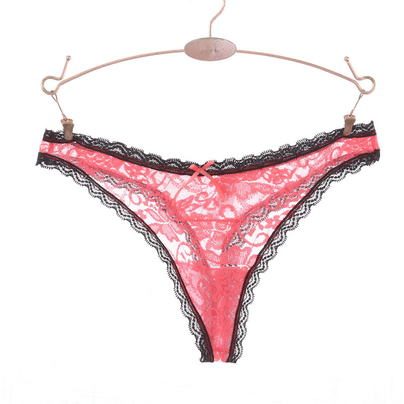 Lace Trim Floral Design Thong Panty-Melon-Theone Apparel