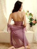 Lace and Satin Chemise Robe Set - Theone Apparel