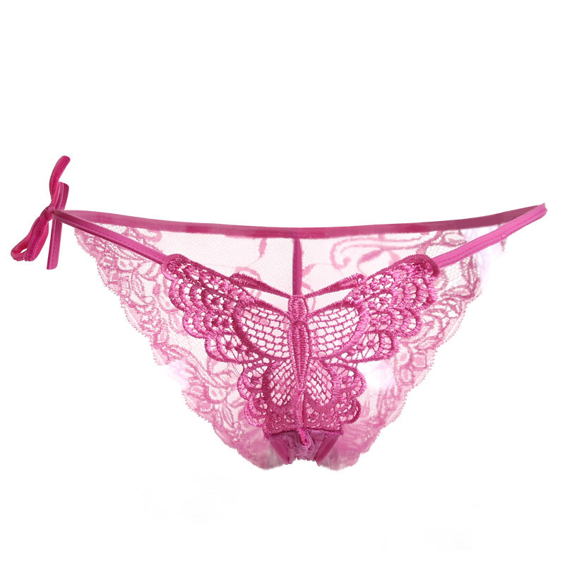 Lacy Embroidered Butterfly Tie Panty-Rose Red-Theone Apparel