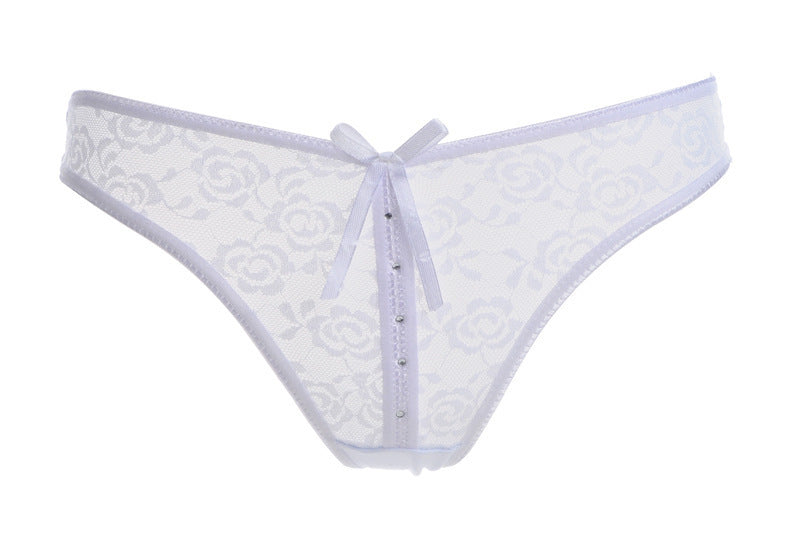 Lacy Low Waist Semi Transparent Bow Thongs-White-Theone Apparel