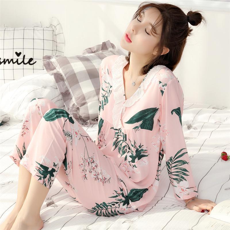 Lacy Tropical Floral Sleepwear Set-Pink-Theone Apparel