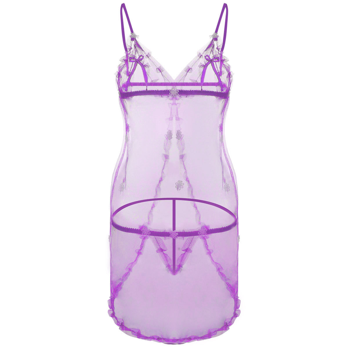Lined with Lace See Through Babydoll, Blue / Free Size