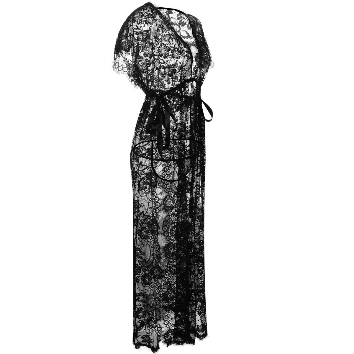 maxi lingerie dress Long Lace Cap Sleeve Lingerie Gown