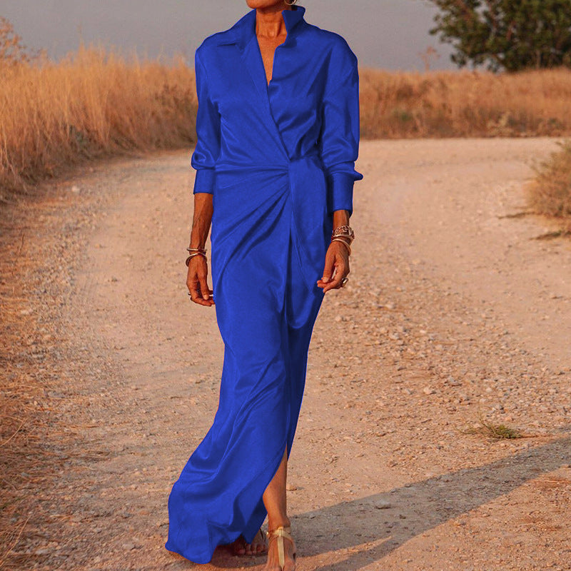 Long Sleeve Asymmetrical Dress with V-Neck
