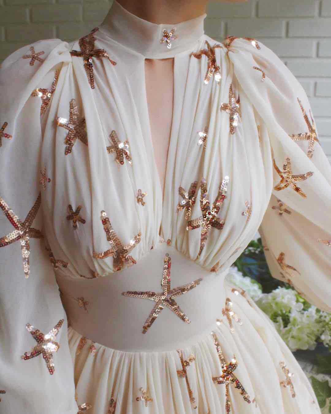 Long Sleeve Flowing Starfish Dress with Mock Neck