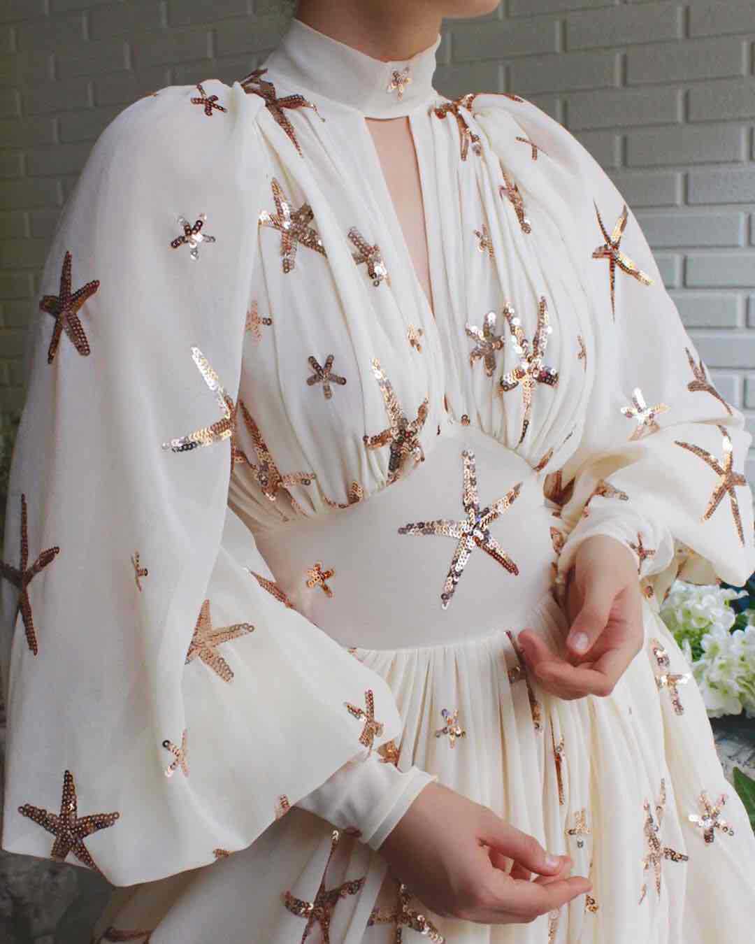 Long Sleeve Flowing Starfish Dress with Mock Neck