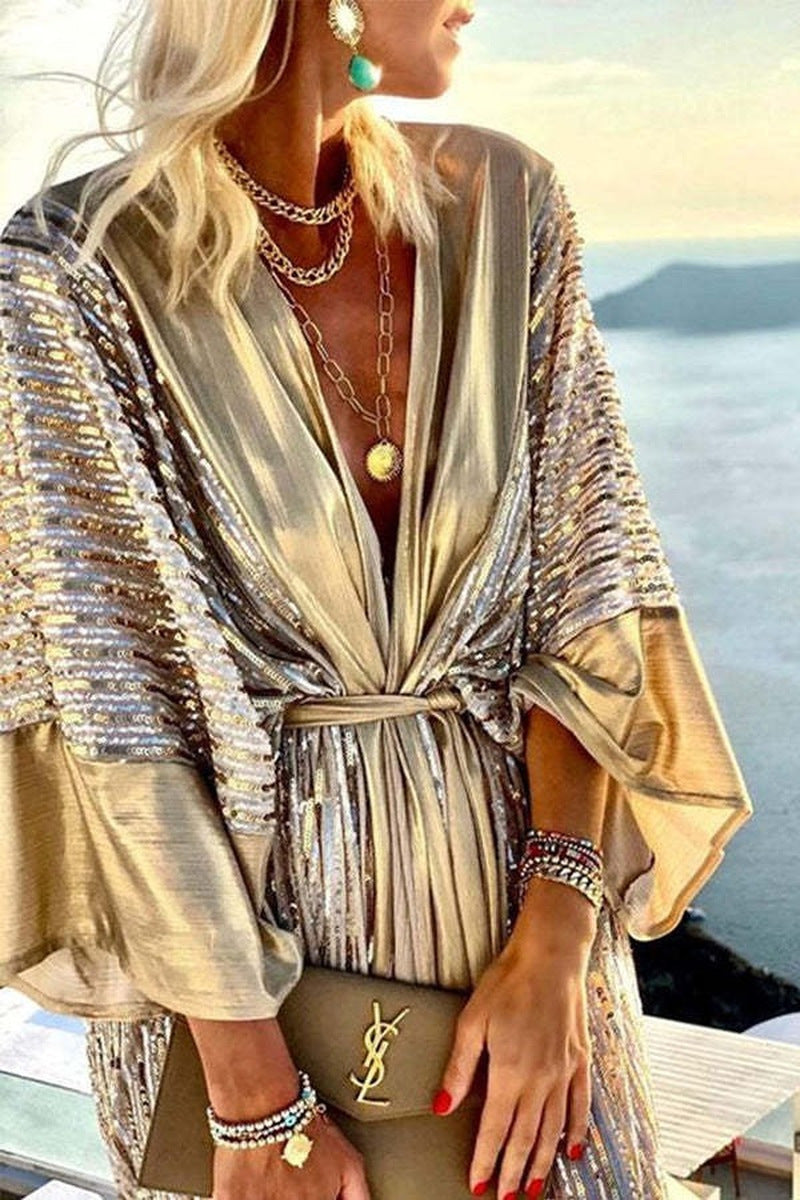 loose gold dress Heavenly Heights Long Evening Maxi Dress main image 1