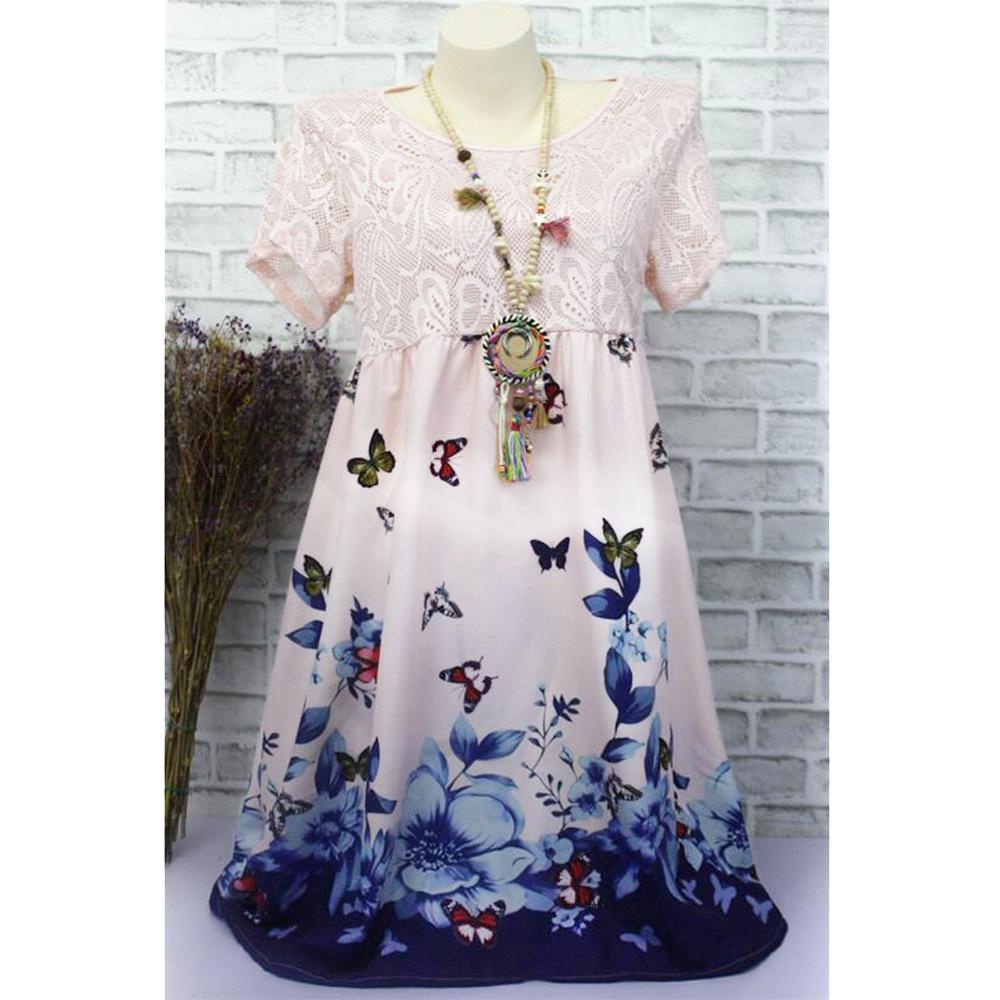 Lovely Lace Butterfly Print Dress-Pink-Theone Apparel