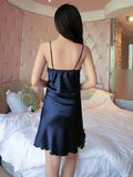 Luxurious Blue Satin and Lace Chemise - Theone Apparel