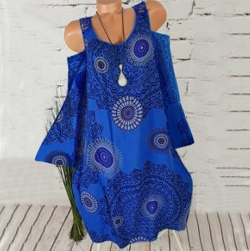 Medallion Print Cold Shoulder Dress-Theone Apparel