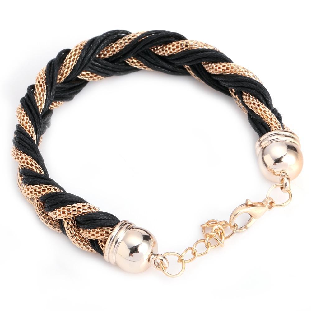 Metal Chain Knitted Womens Bracelet-Black-Theone Apparel